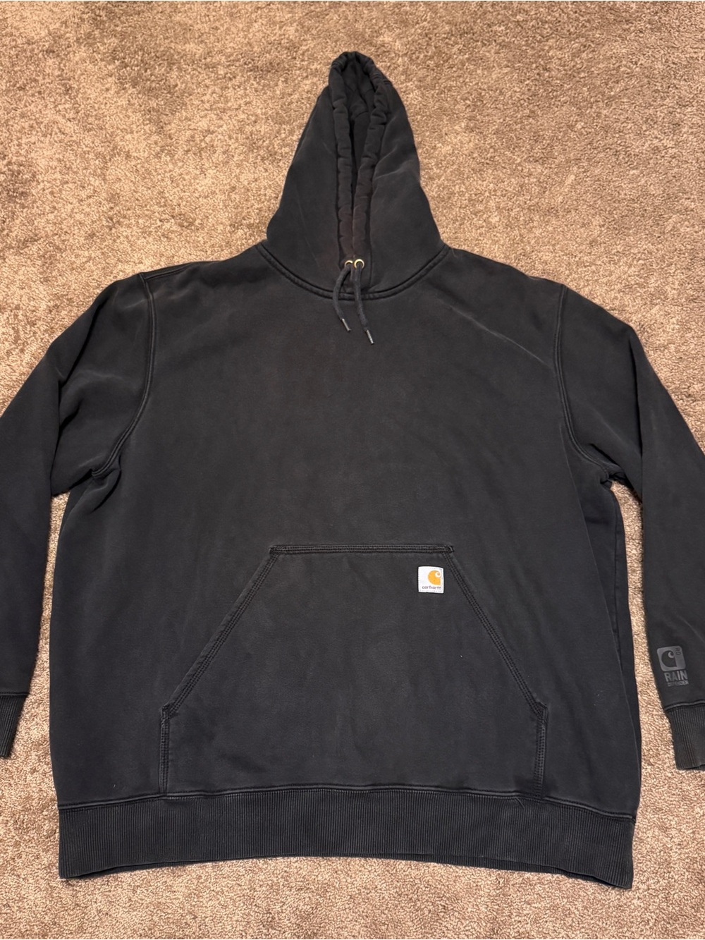 Carhartt Rain Defender Hoodie Mens 2XL Black Pullover Long Sleeve Pocket Logo